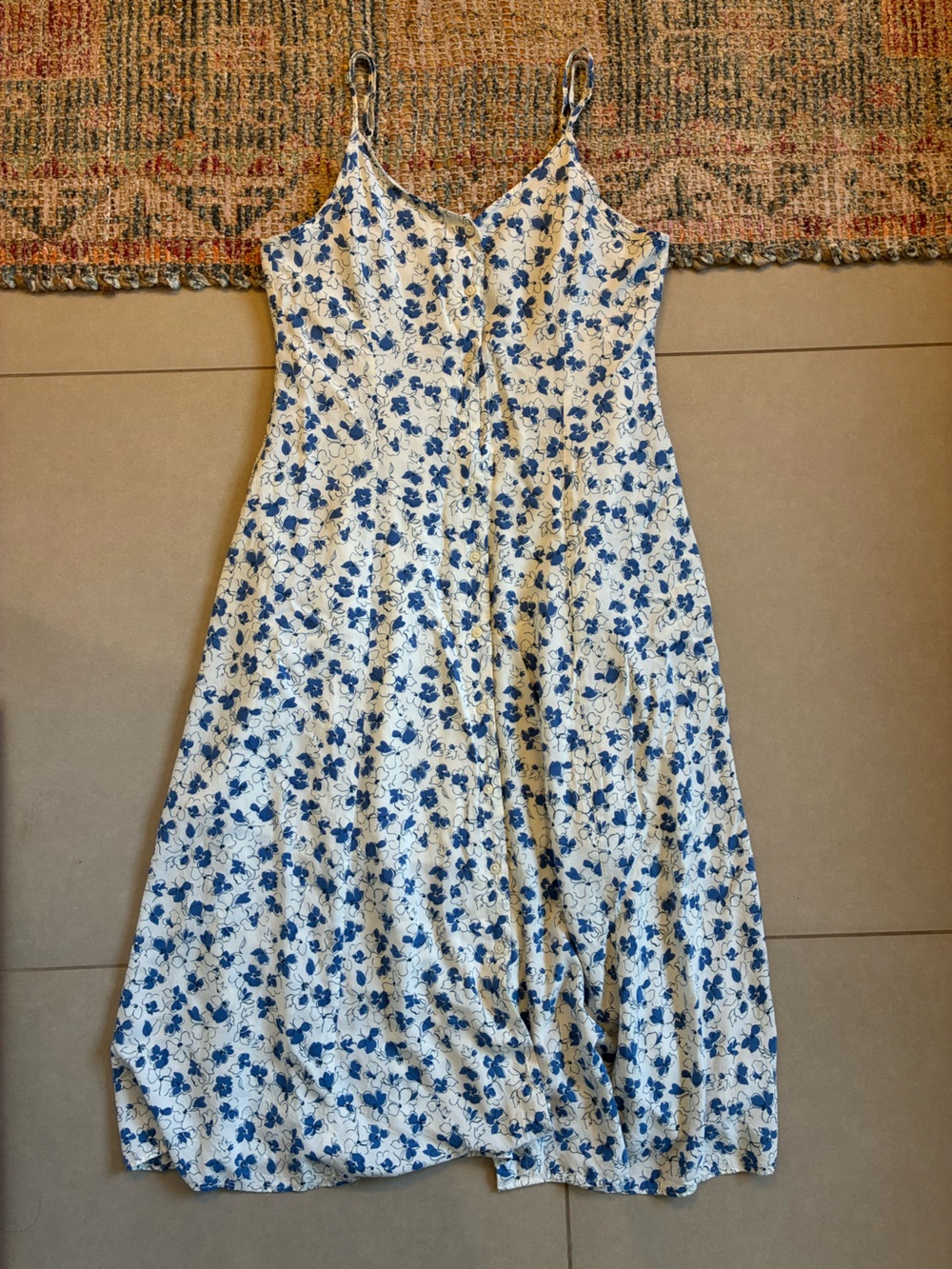 Uniqlo White Dress with Blue Floral Print